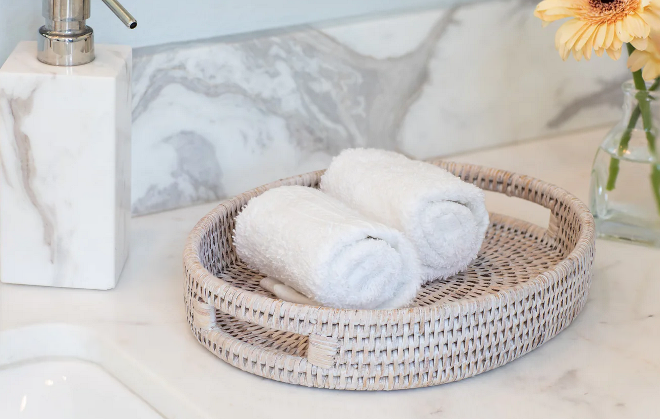 Rattan Oval Vanity Tray, Whitewash