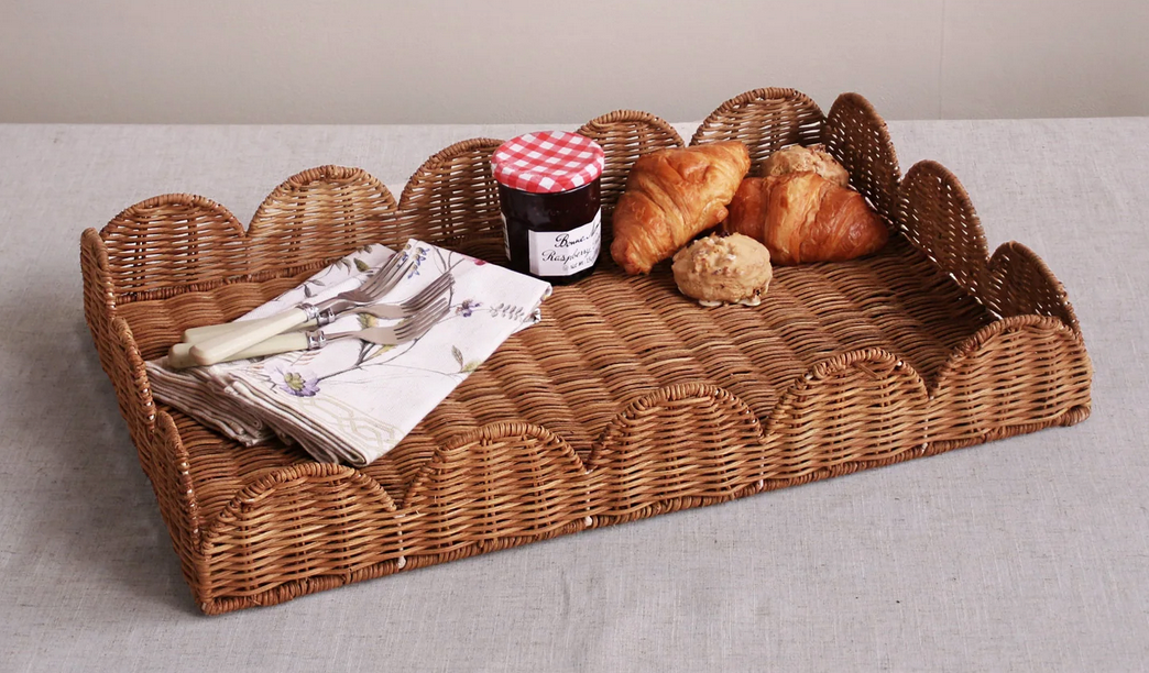 VIDA Scalloped Rattan Tray, Rectangle