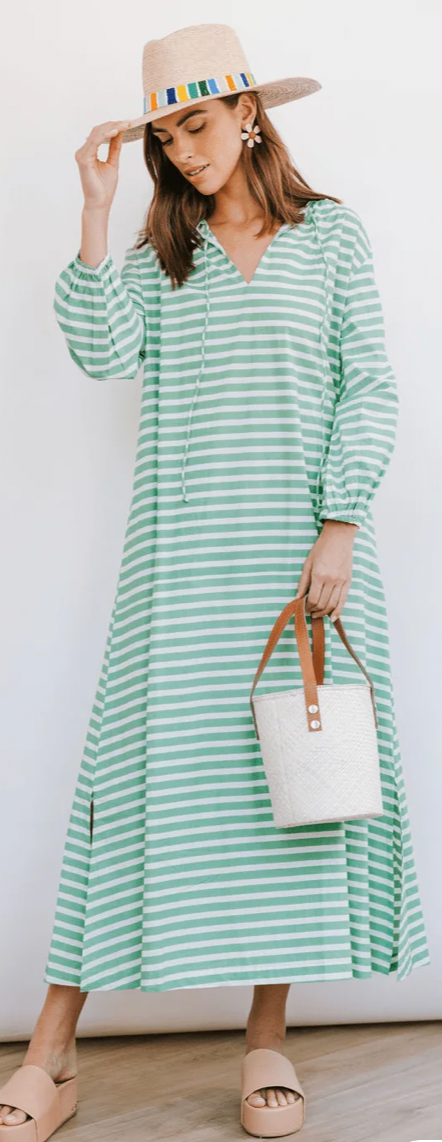 Green and White Stripe Sienna Dress