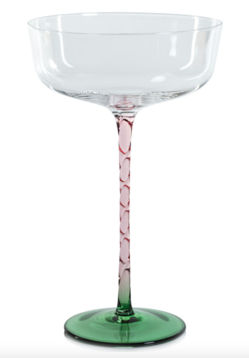 Sachi Green and Pink Cocktail / Martini Glasses