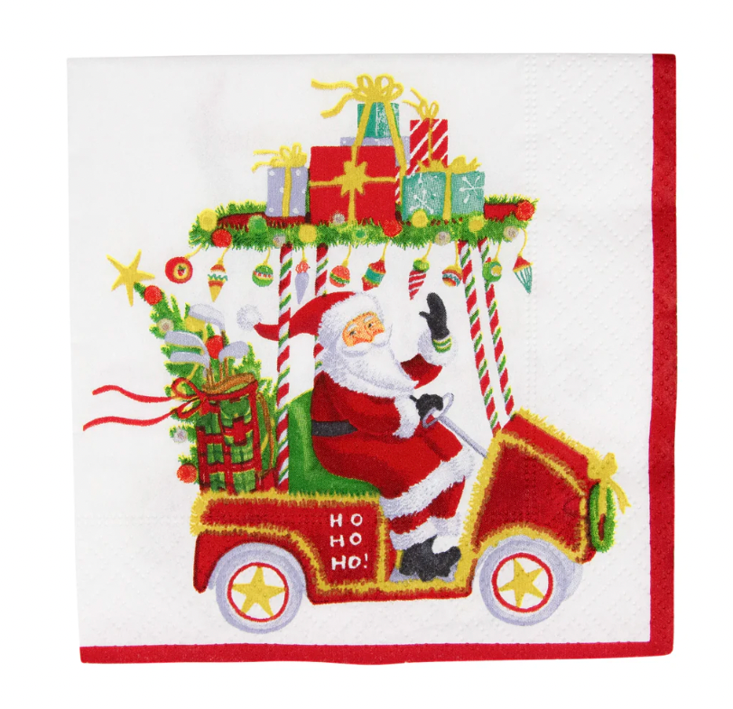 Santa's Golf Cart Cocktail Napkin