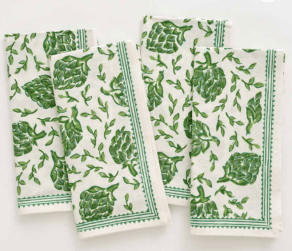 Dancing Artichokes Green Napkins (set of 4)
