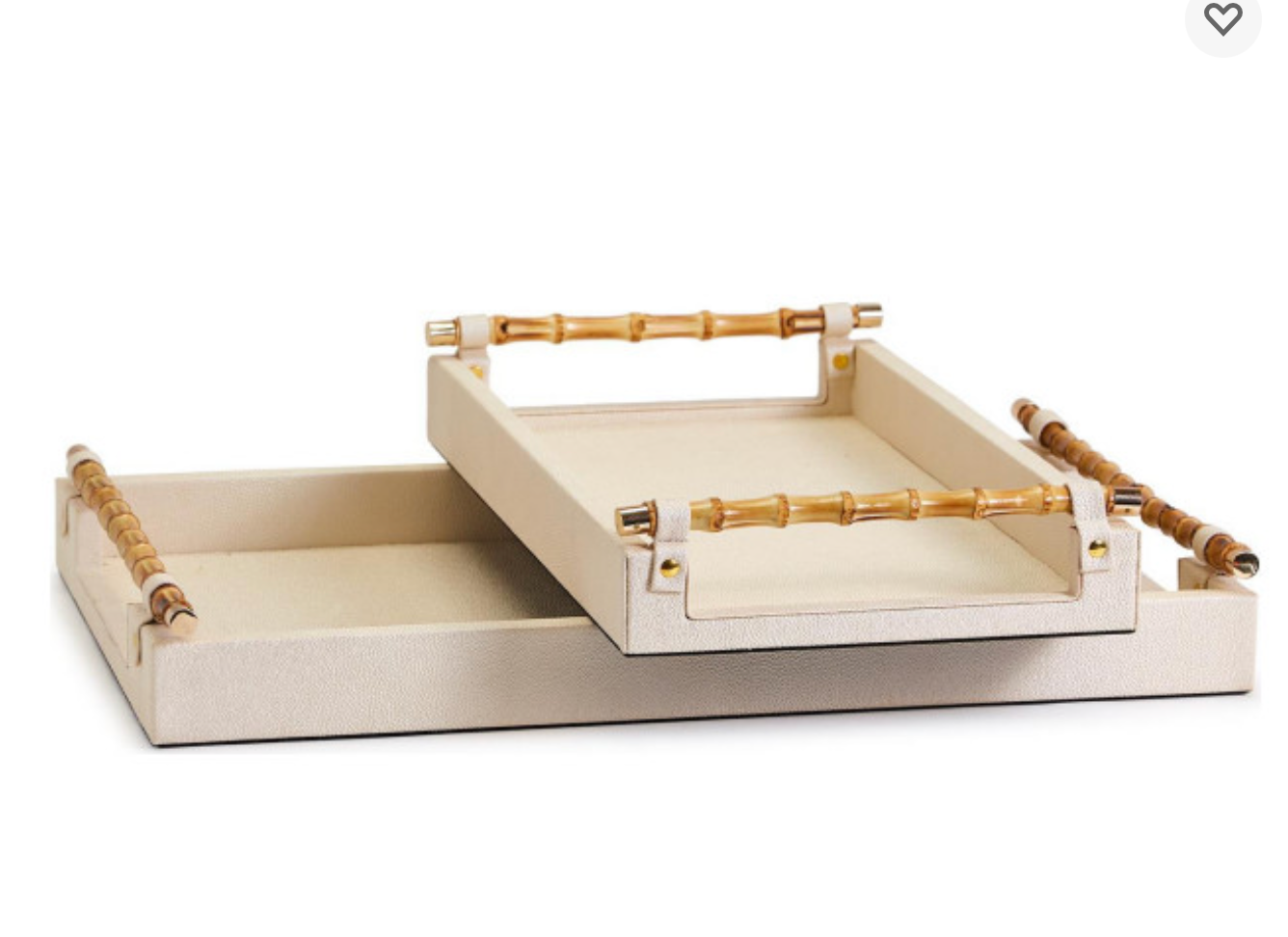 Cream Decorative Rectangle Tray W Bamboo Handles