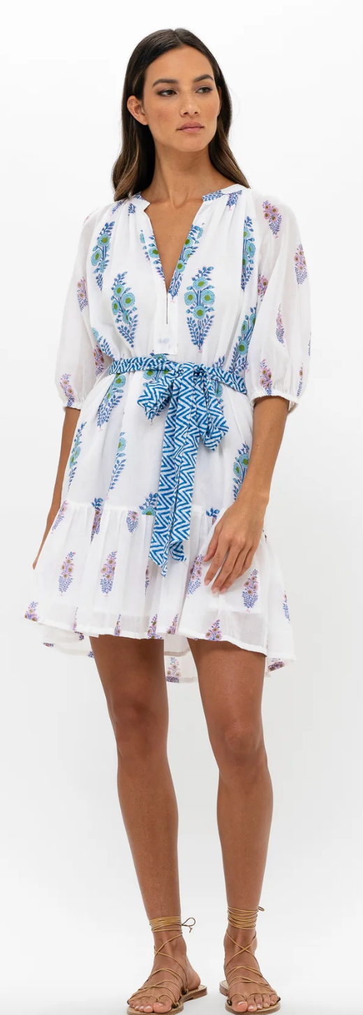 Puff Sleeve Belted Mini- TAVIRA BLUE