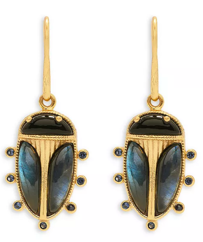 Scarab Petite Drop Earrings in Blue/Black Agate