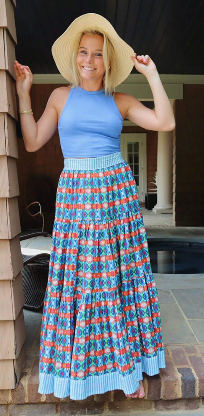 Triple Tiered Maxi Skirt - Blue Lotus