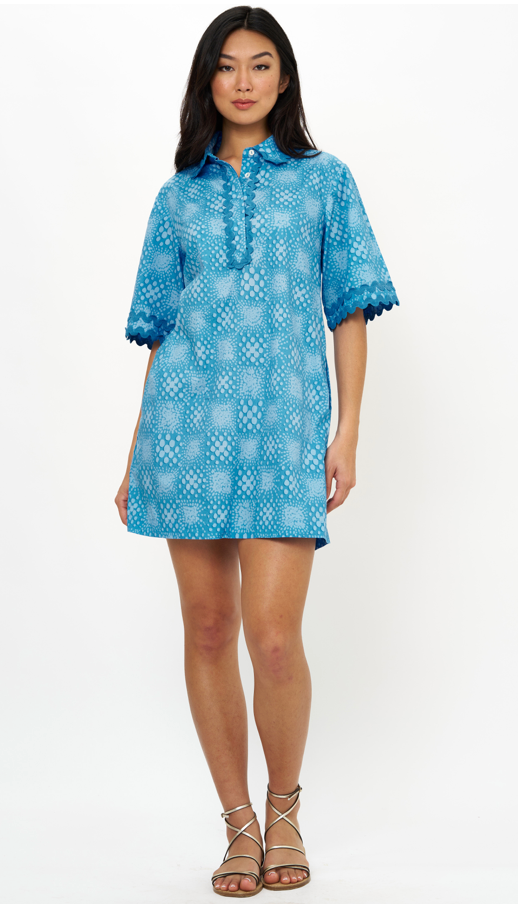 Collared Shirt Dress Mini Matrix Blue
