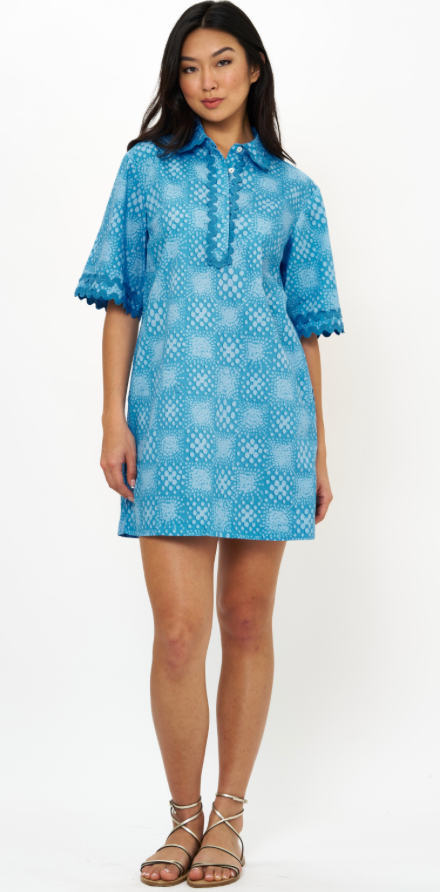 Collared Shirt Dress Mini Matrix Blue