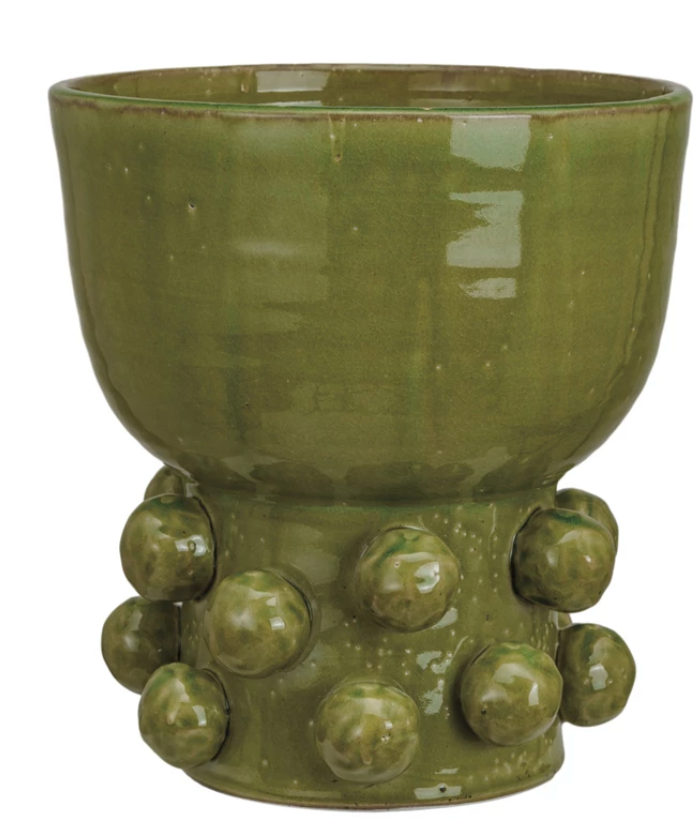 Green Terra-cotta Pot with Raised Pots