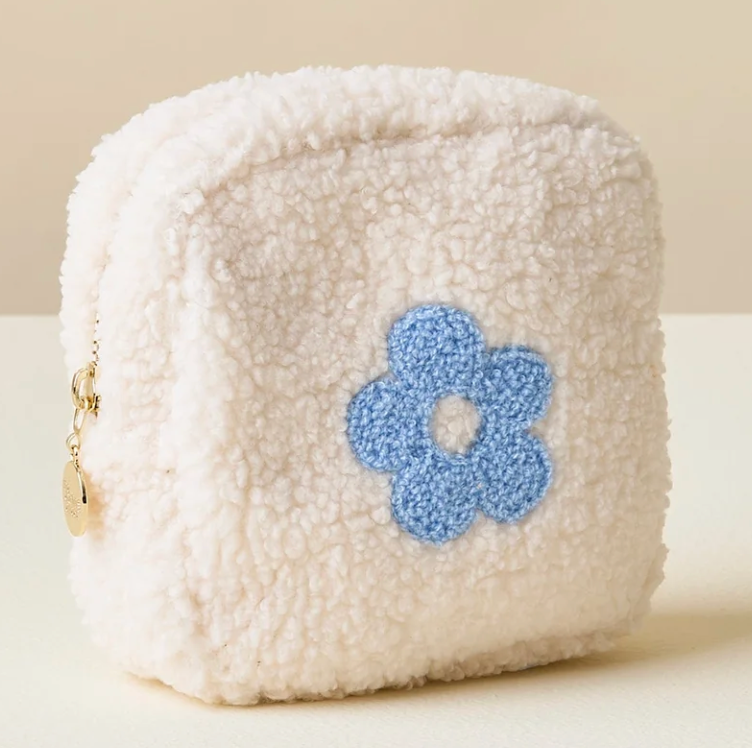 Square Flower Teddy Pouch- Blue
