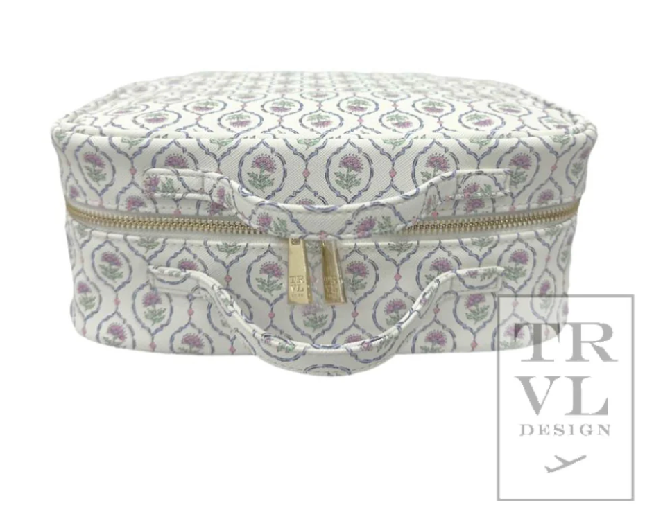 HAMPTONS FLORAL Luxe Cosmetic Bag Everyday with Chambray Pinstripe Liner