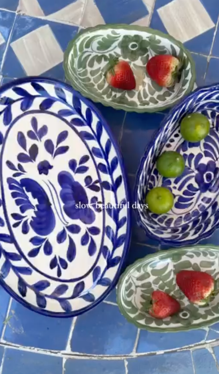 Small Scalloped Edge Oval Dish - Blue