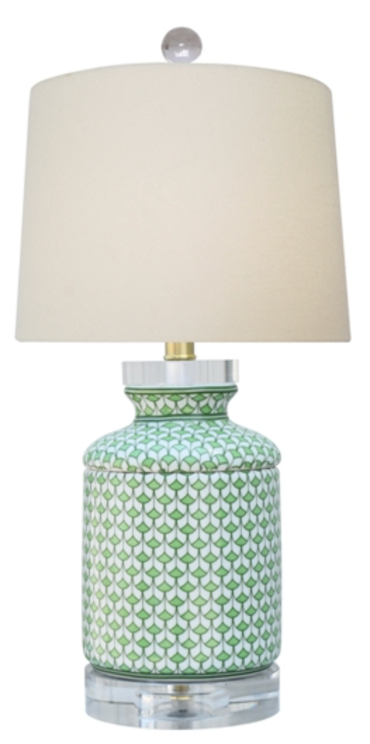 English Green and White Porcelain Mini Lamp