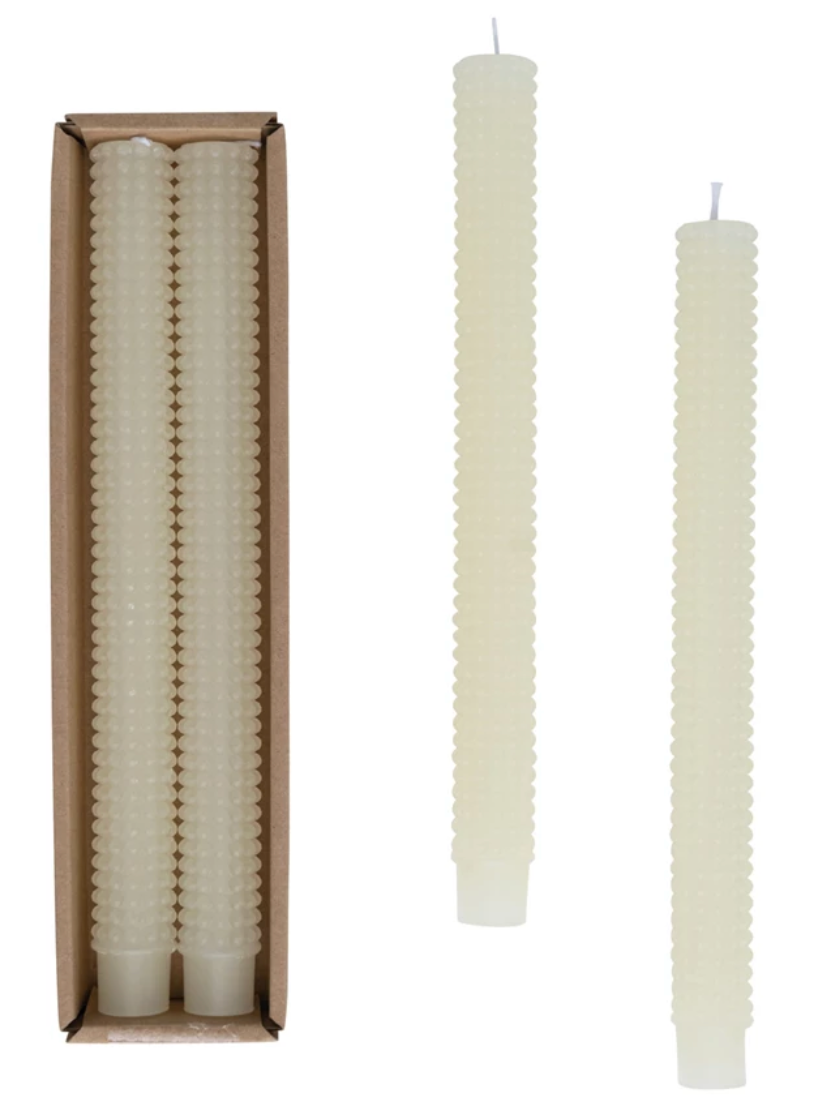Unscented Hobnail Taper Candles in Box, Set of 2