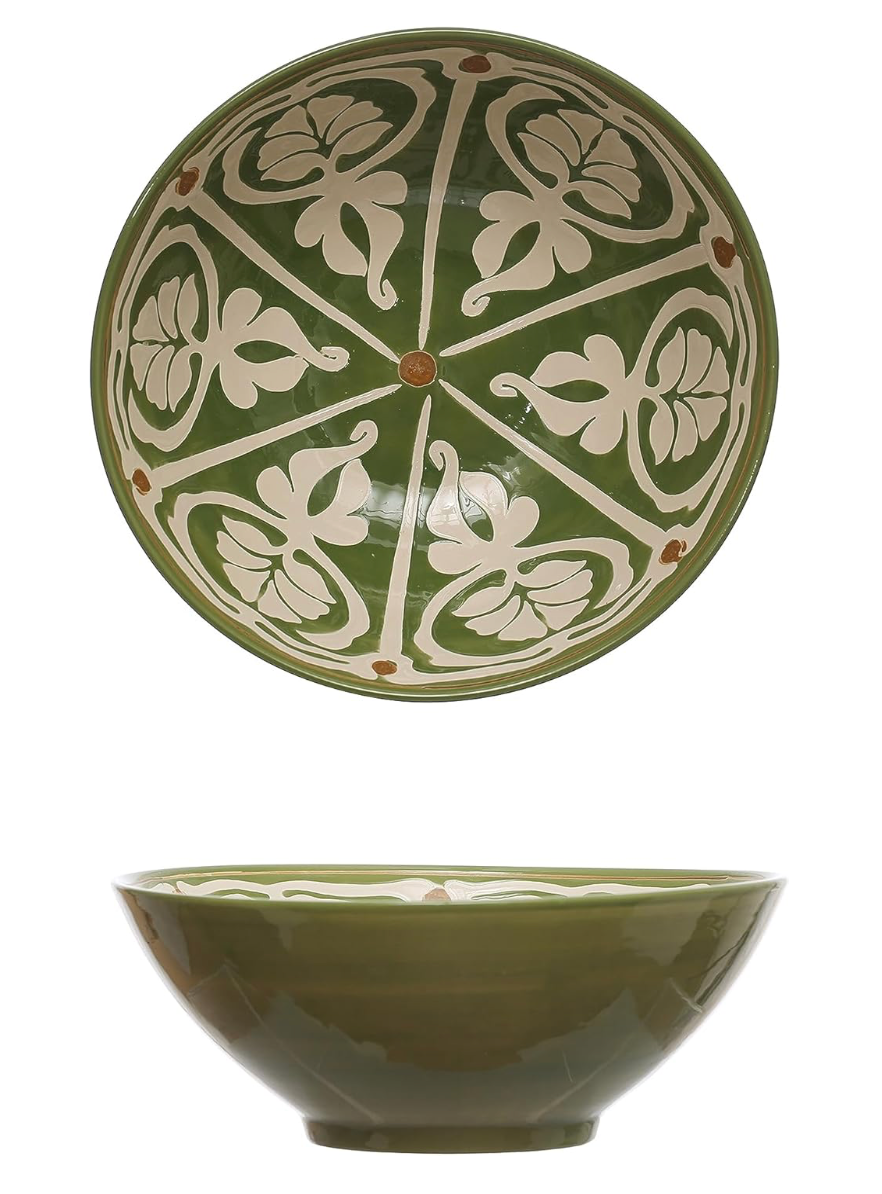 Serving Bowl w/ Design, Green & Brown