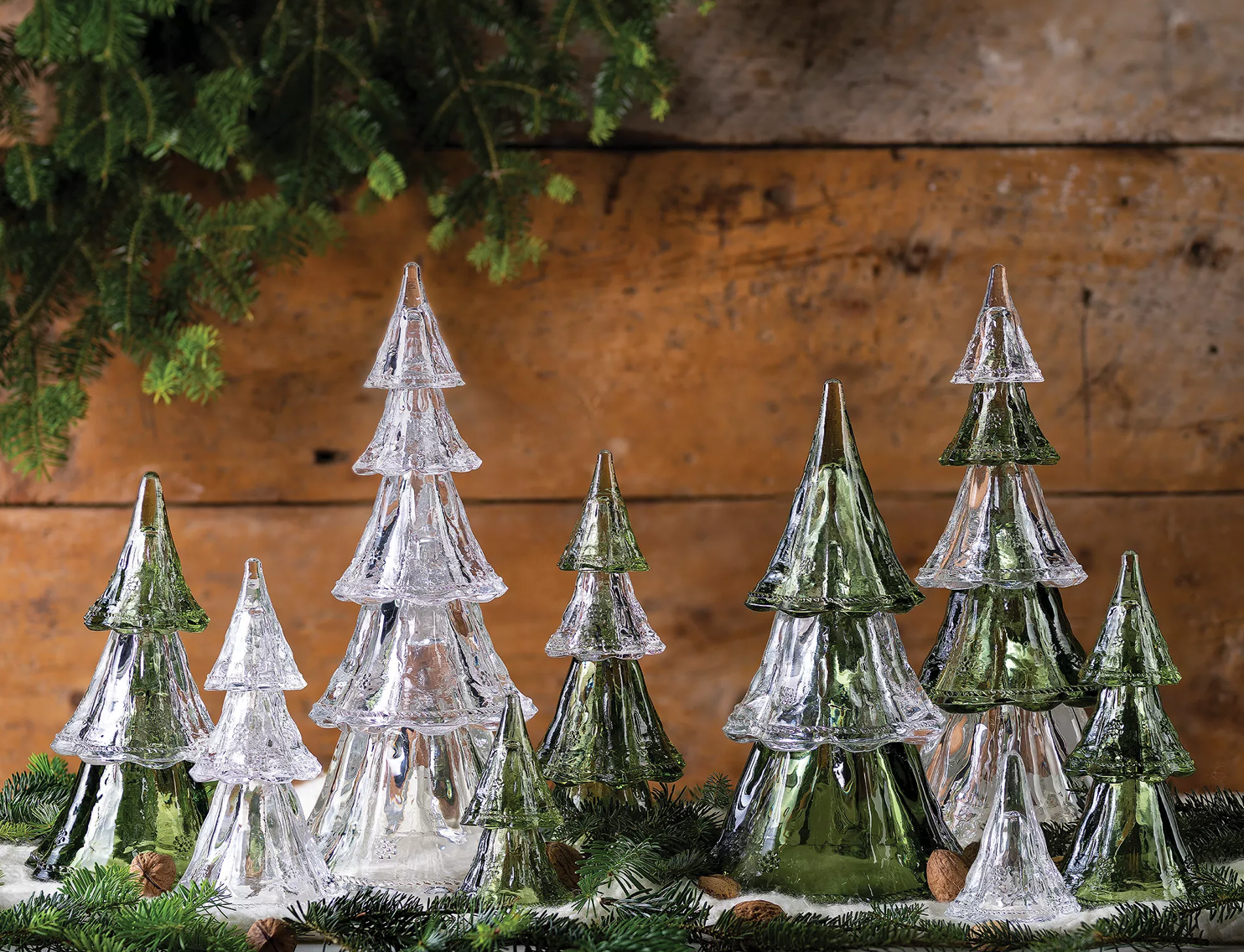 Juliska Berry & Tread 9" Stackable Glass Trees Small Set of 3