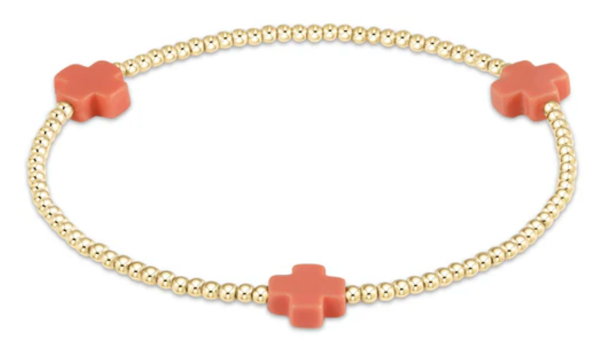 Signature Cross Small Gold Pattern 2mm Bead Bracelet