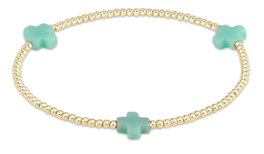 Signature Cross Small Gold Pattern 2mm Bead Bracelet