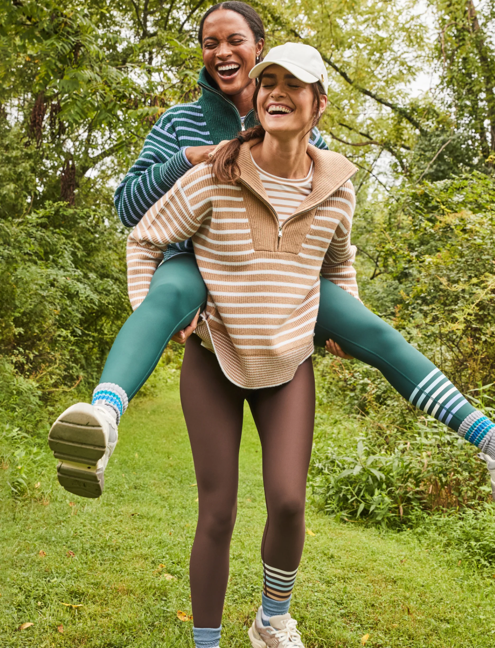 Griffin Quarter Zip - Latte/Off White Stripe