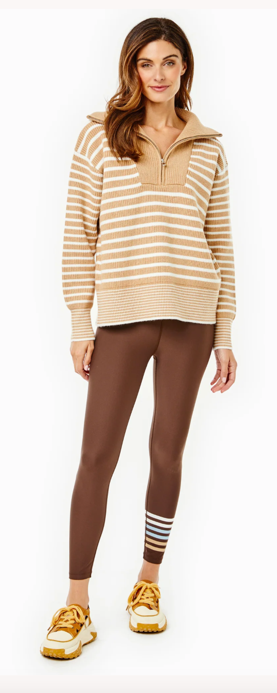 Griffin Quarter Zip - Latte/Off White Stripe