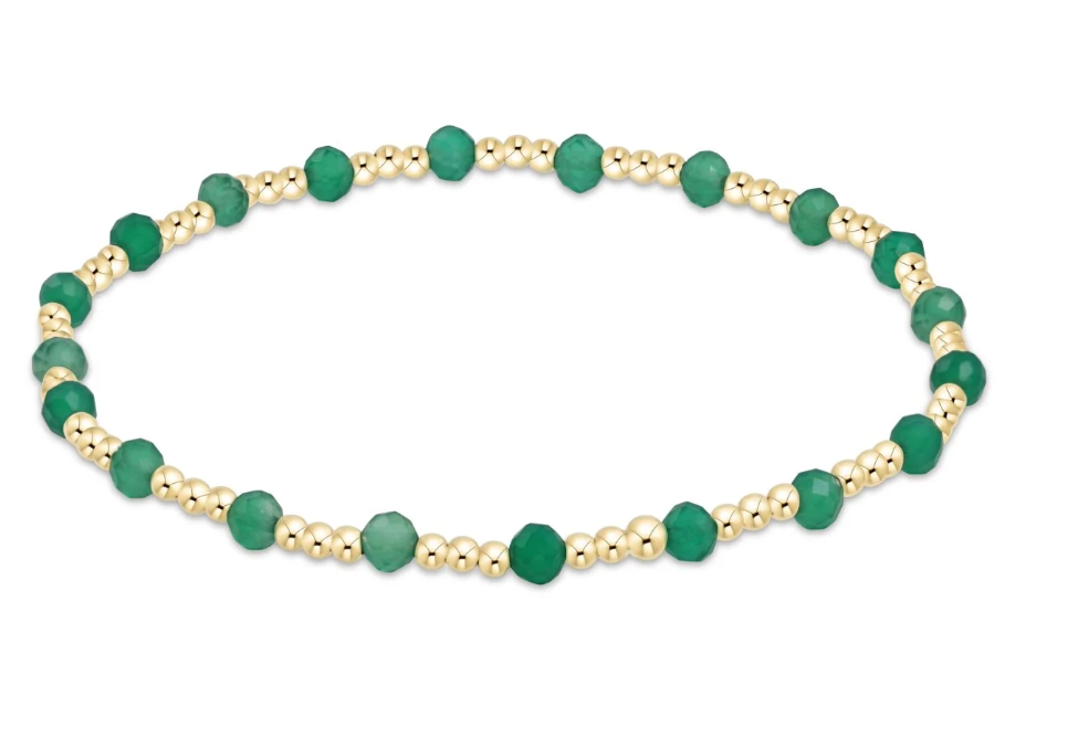 Gemstone Gold Sincerity Pattern 3mm Bead Bracelet- Green Onyx