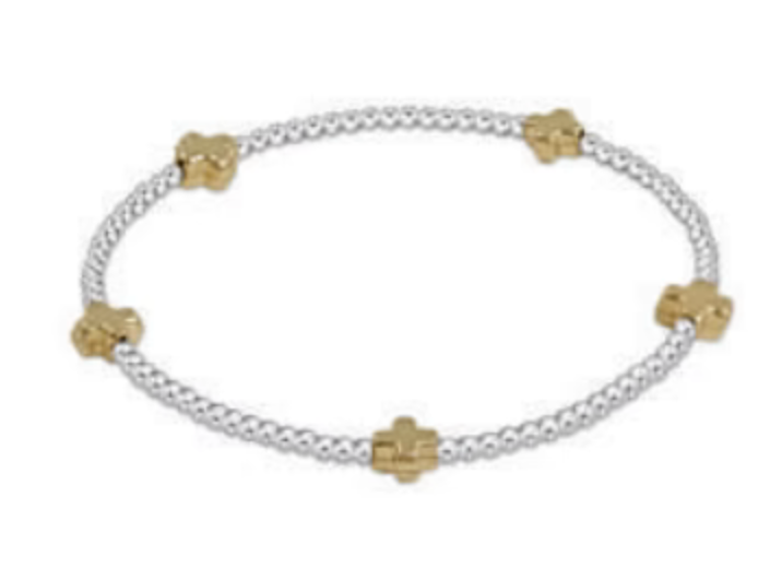 Signature Cross Small Sterling Mixed Metal Pattern 2mm Bead Bracelet- Gold