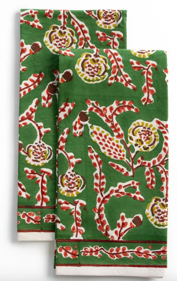 Climbing Dahlia Emerald Green Tea Towel