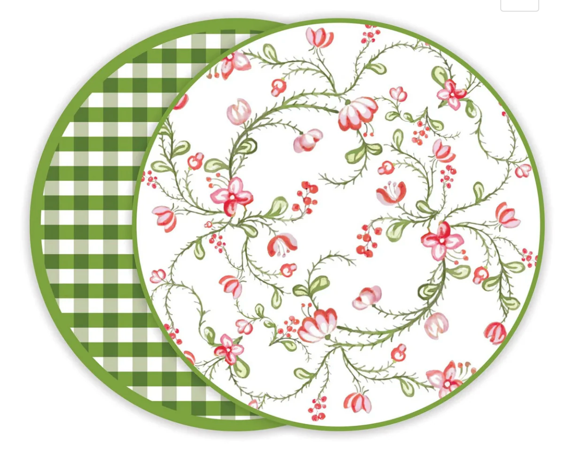 VIDA Norelle Reversible 15.5" Round Placemats - Green Gingham