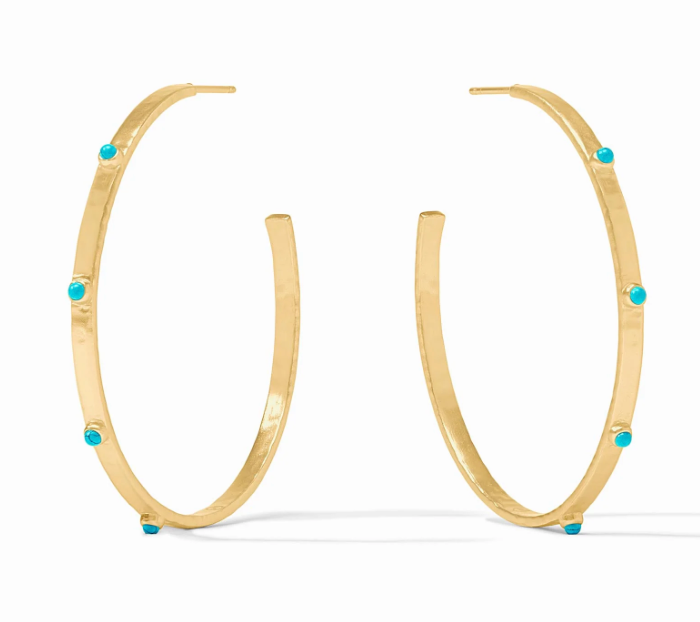 Crescent Stone Hoop Earrings- Turquoise Blue