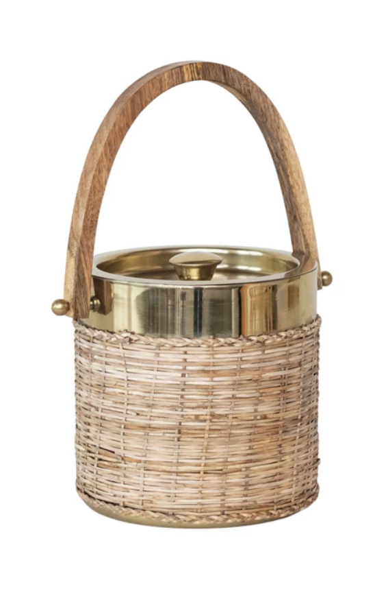 Quart Stainless Steel & Woven Rattan Ice Bucket