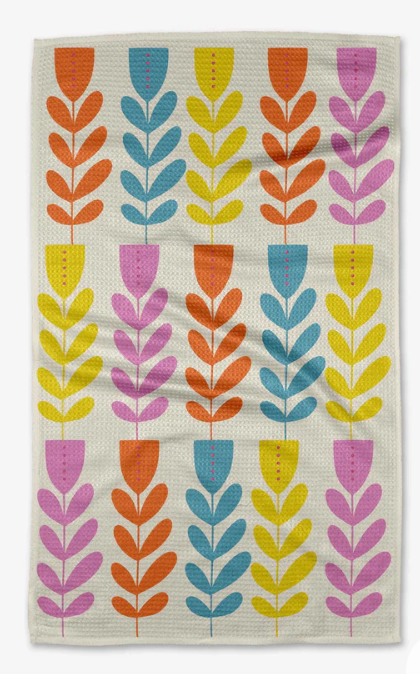 Geometry Tea Towel- Folk Art Tulips