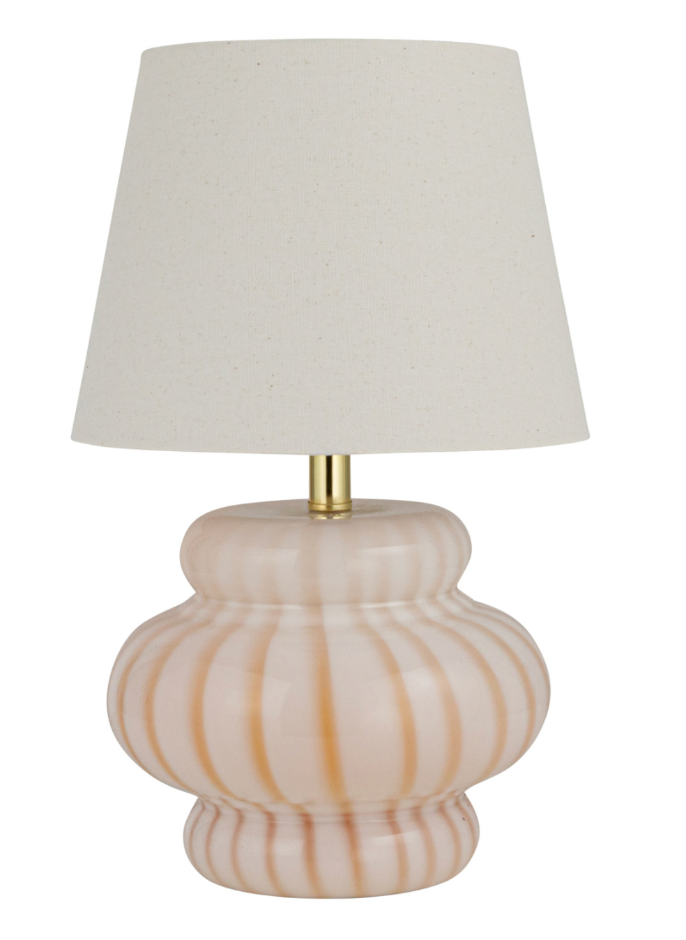Hand-Blown Art Glass Table Lamp w/ Stripes, Linen Shade & Inline Switch