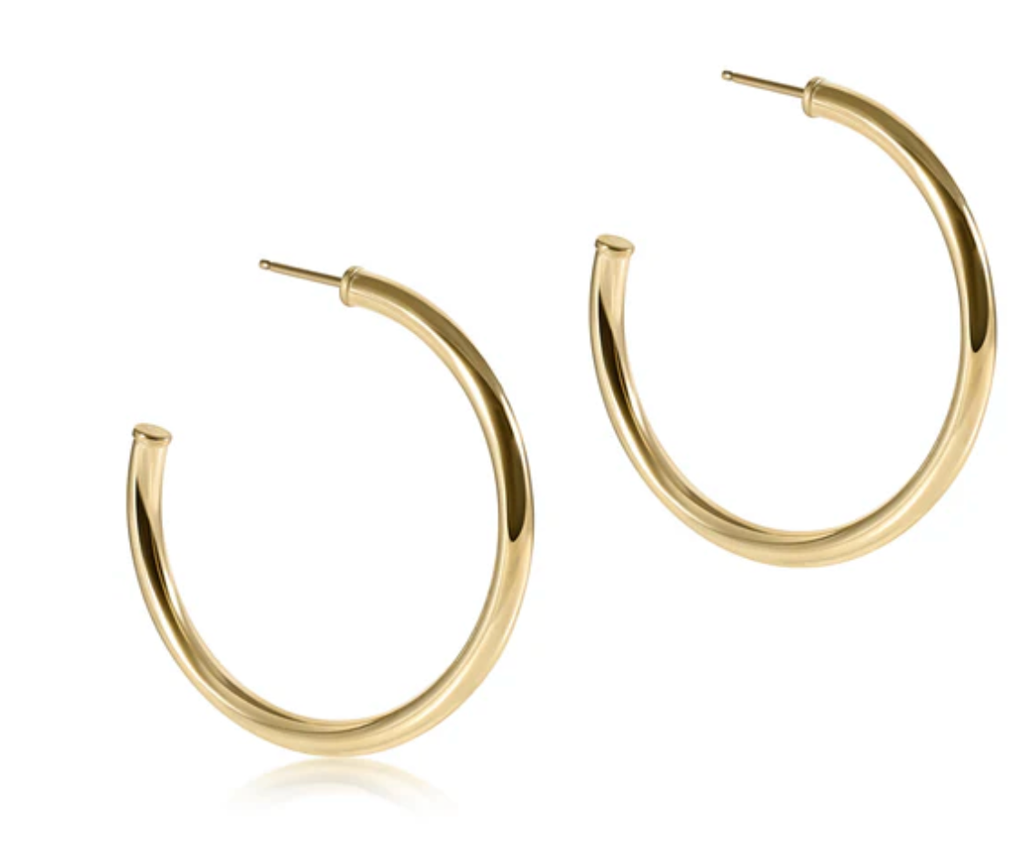 Round Gold 1.5" Post Hoop - 3mm - Smooth