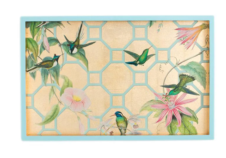 Hummingbird Trellis Lacquer Vanity Tray in Gold