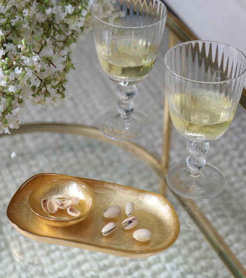Small Oval Foil Leafing Platter with Mini Bowl (Gold)