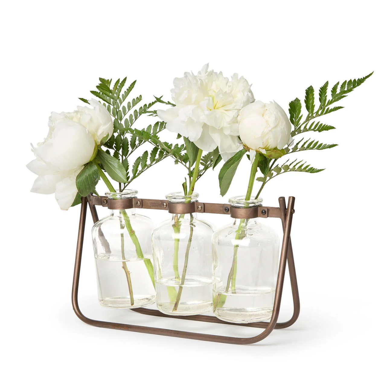 Hinged Flower Arranger with 3 Glass Bottles Vase
