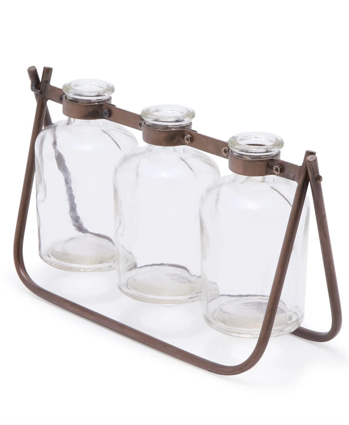 Hinged Flower Arranger with 3 Glass Bottles Vase