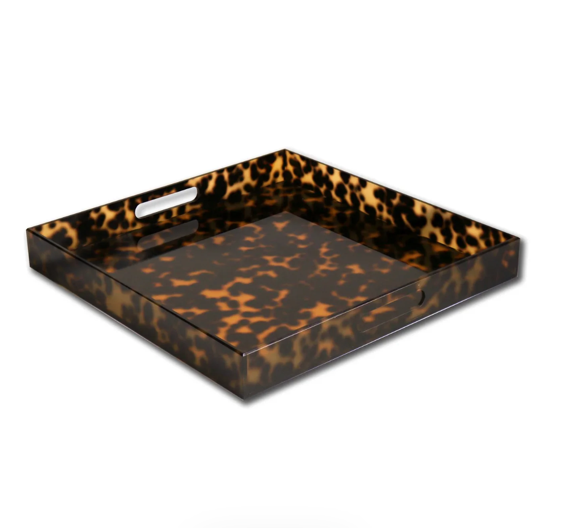 VIDA Acrylic Tortoise Large Square Tray With Handles