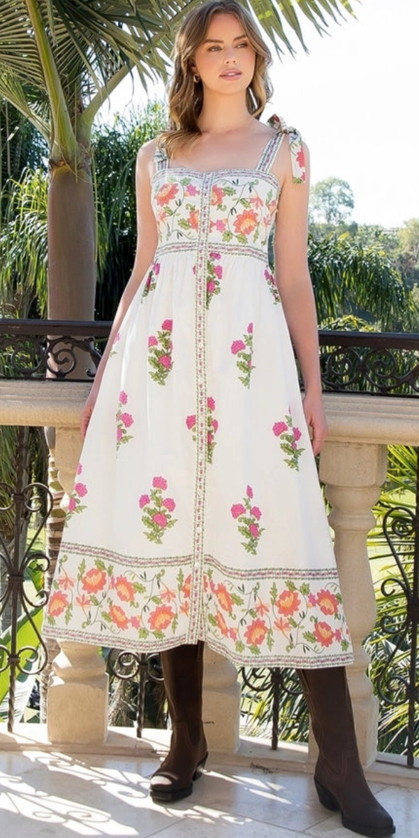 Tie Strap Floral Midi Dress