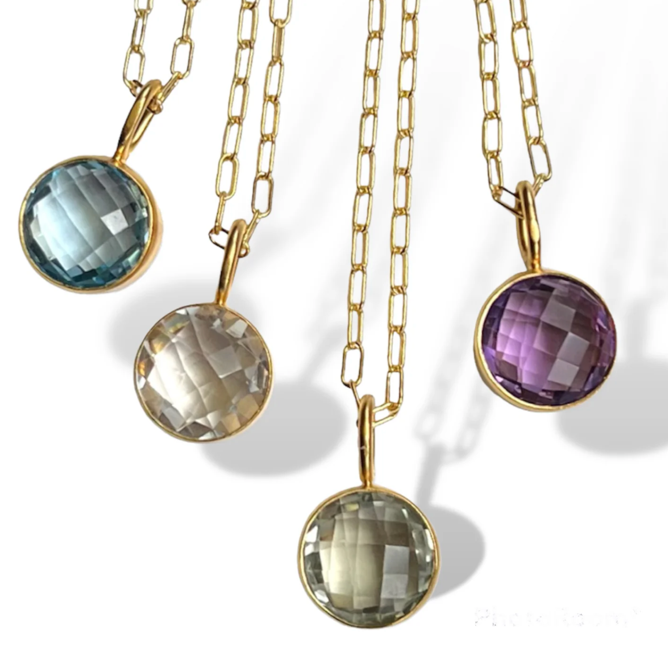 Natural Quartz Petite Circle Charm Necklace