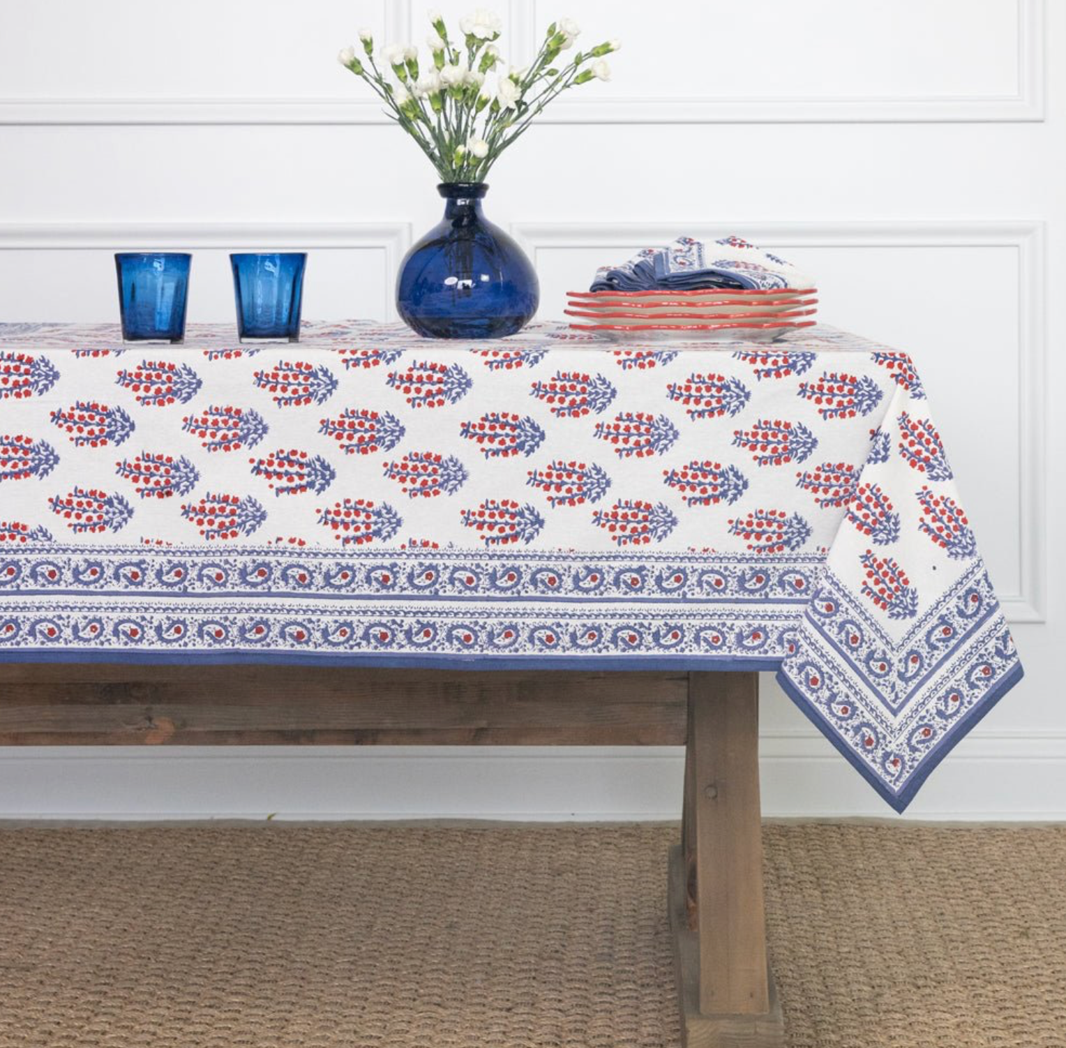 Stephanie Red and Blue Tablecloth