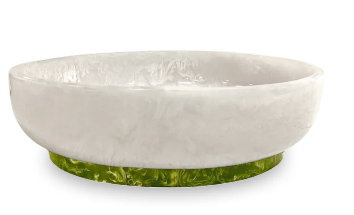 RESIN Rio Large Oval Bowl with Base- White and Green