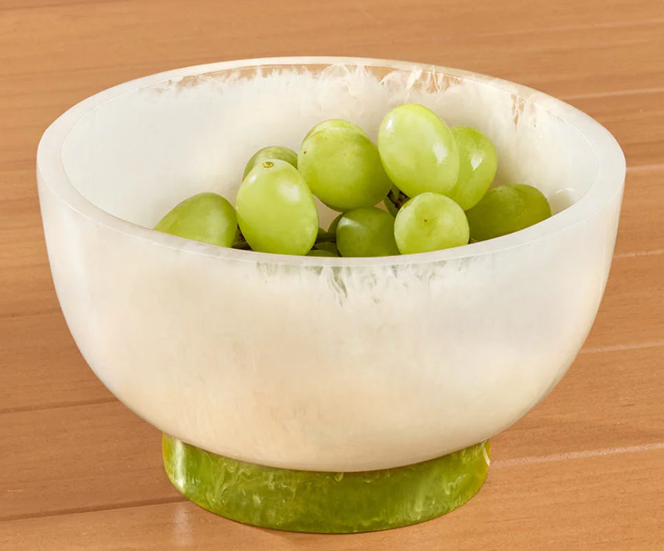 RESIN Rio Small Round Bowl with Base- White and Green