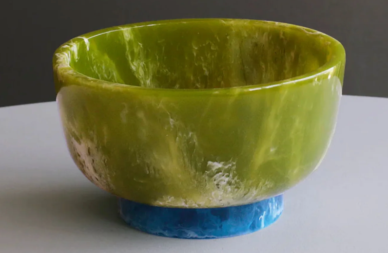RESIN Rio Small Round Bowl with Base- Green and Blue