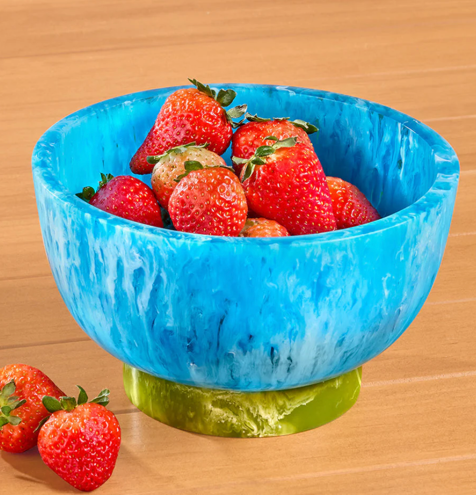 RESIN Rio Small Round Bowl with Base- Blue and Green