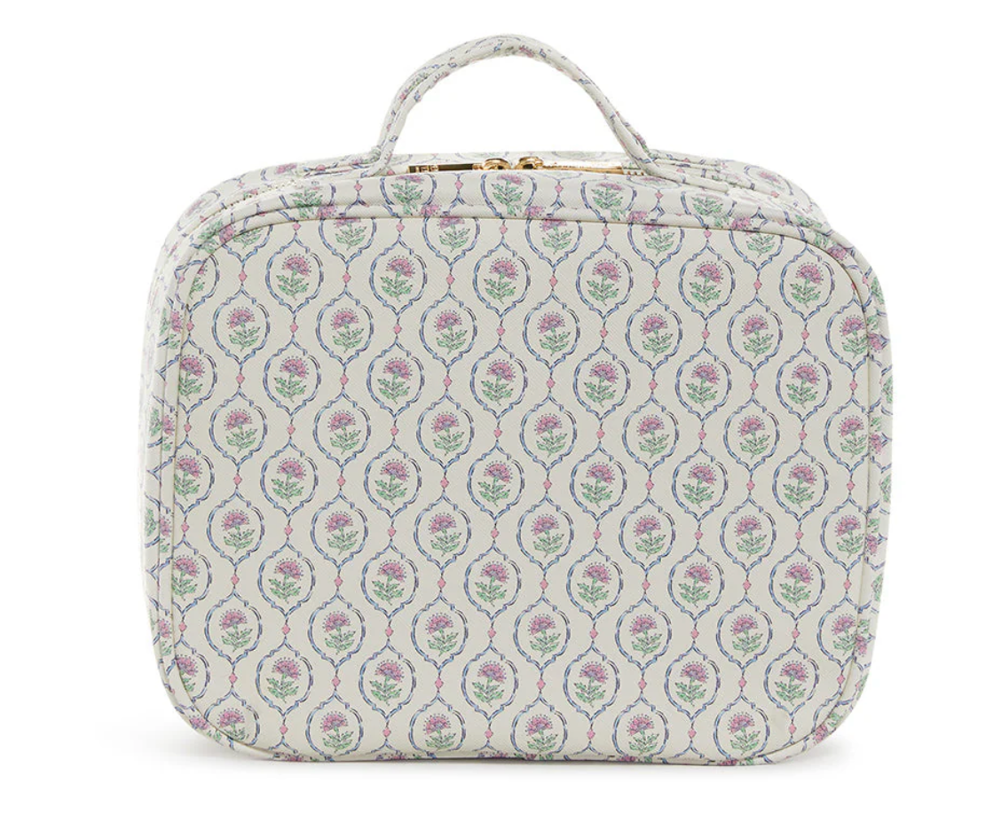 Luxe Travel Cosmetic Toiletry Case Antibes w/ Navy Pinstripe Liner