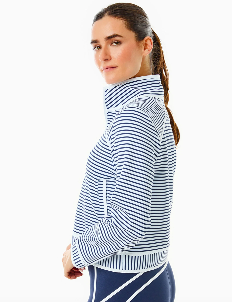 Scuba Light Bainbridge Quarter Zip Sweatshirt - Super White/Navy Stripe
