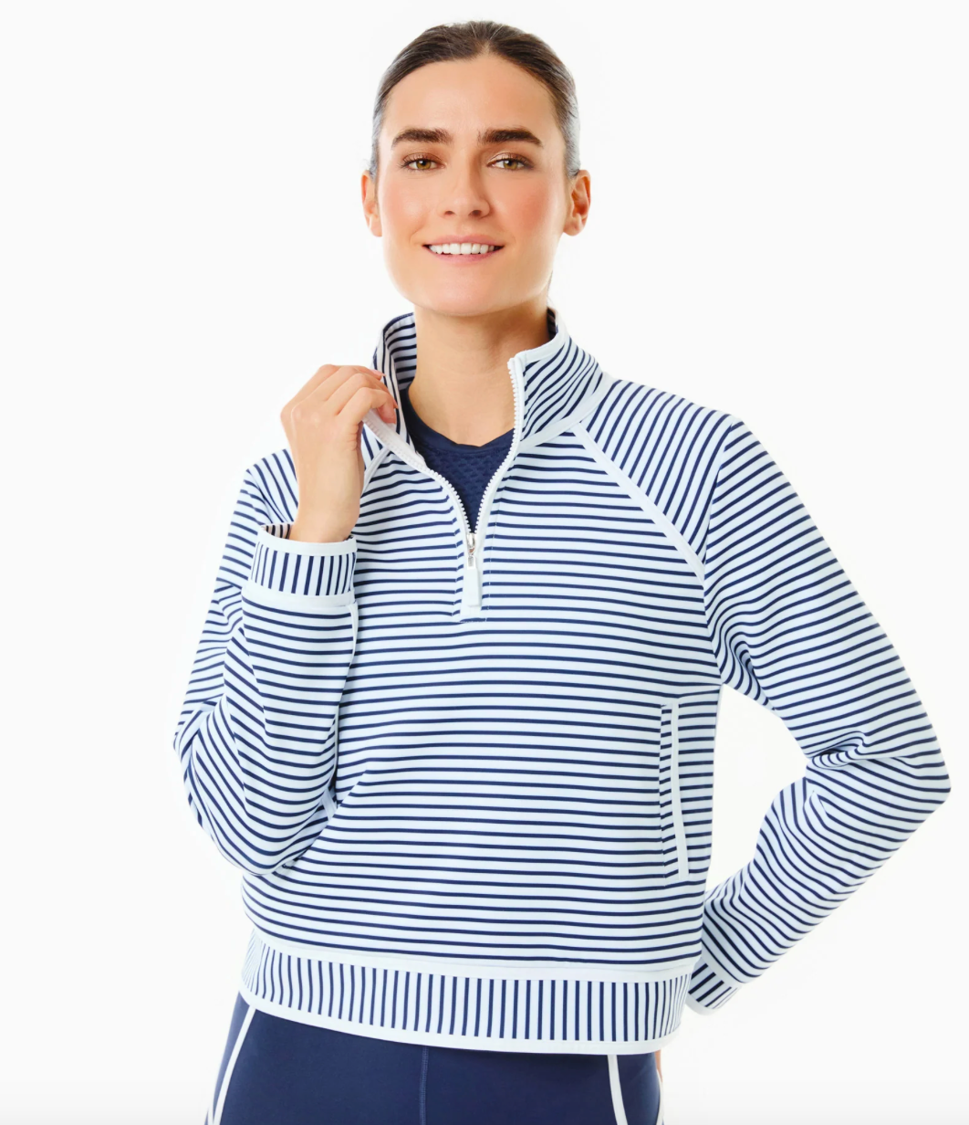 Scuba Light Bainbridge Quarter Zip Sweatshirt - Super White/Navy Stripe