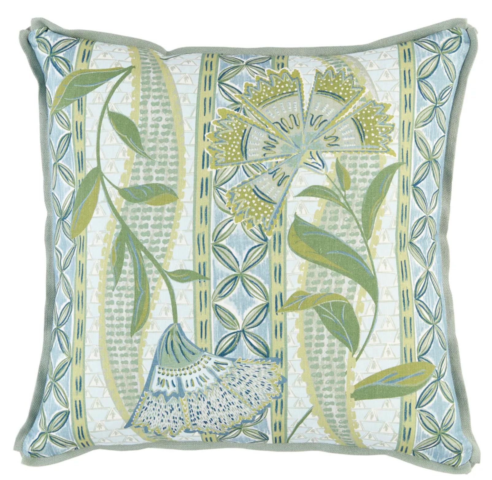 Domino Thyme w/ Linen Eggshell Butterfly Flange Edge Pillow
