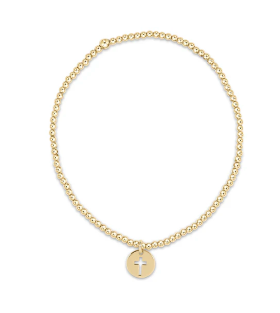classic gold 2mm bead bracelet - blessed small gold disc